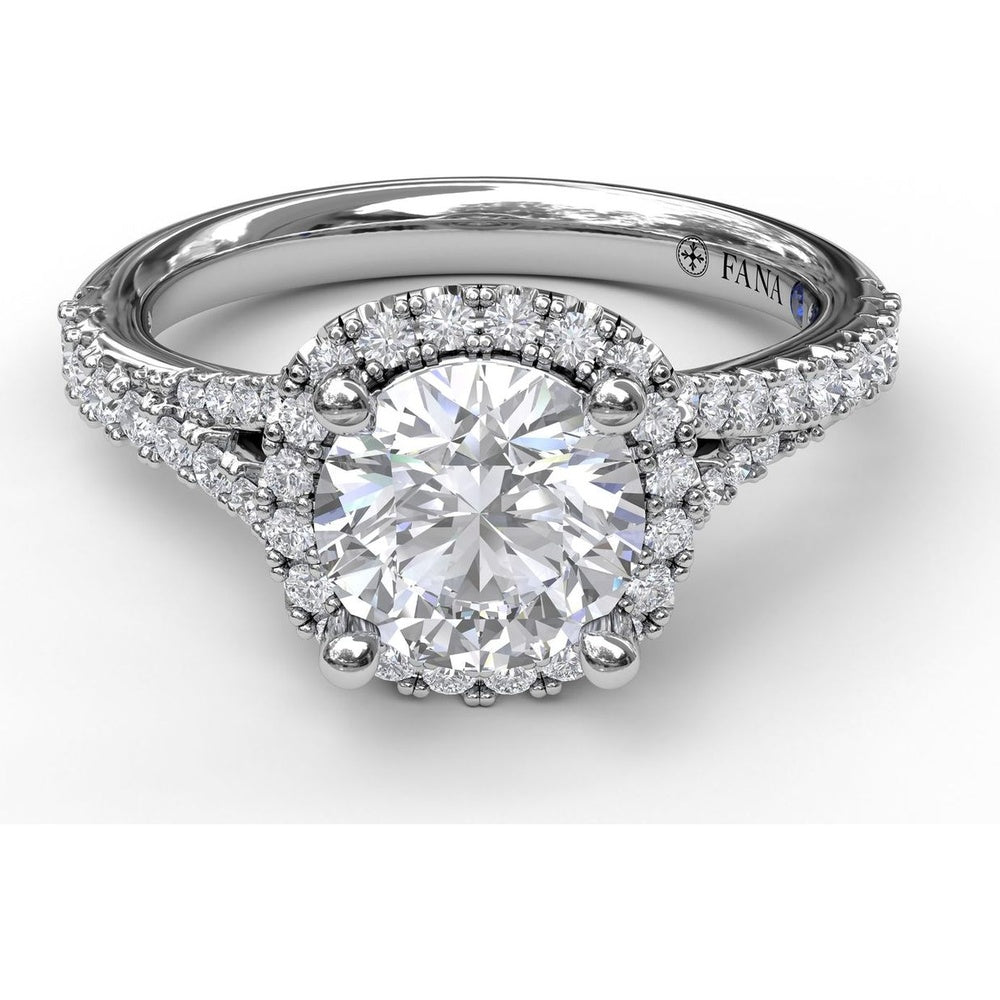 Cushion Halo Engagement Ring Setting with Pavé Split Shank by Fana - 0.42 Carat Total Diamond Weight
