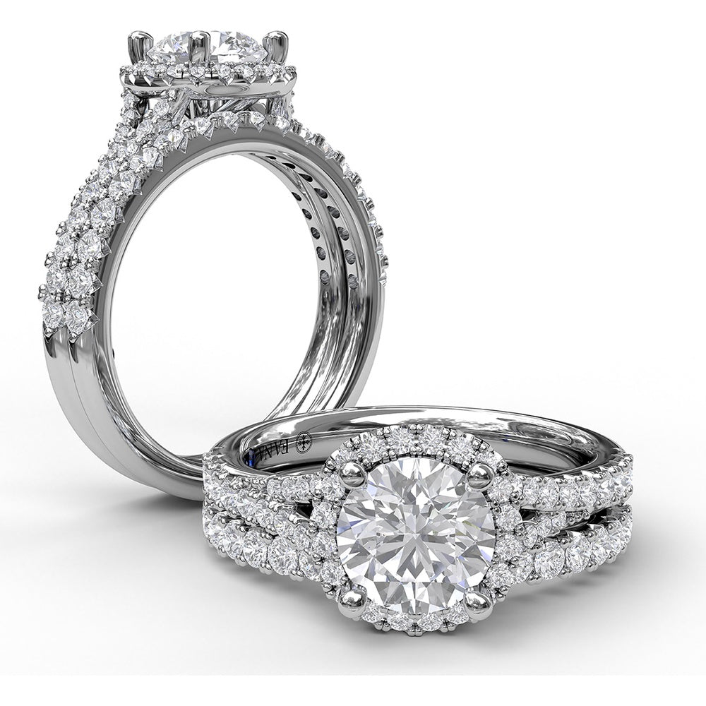 Cushion Halo Engagement Ring Setting with Pavé Split Shank by Fana - 0.42 Carat Total Diamond Weight