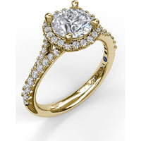 Cushion Halo Engagement Ring Setting with Pavé Split Shank by Fana - 0.42 Carat Total Diamond Weight