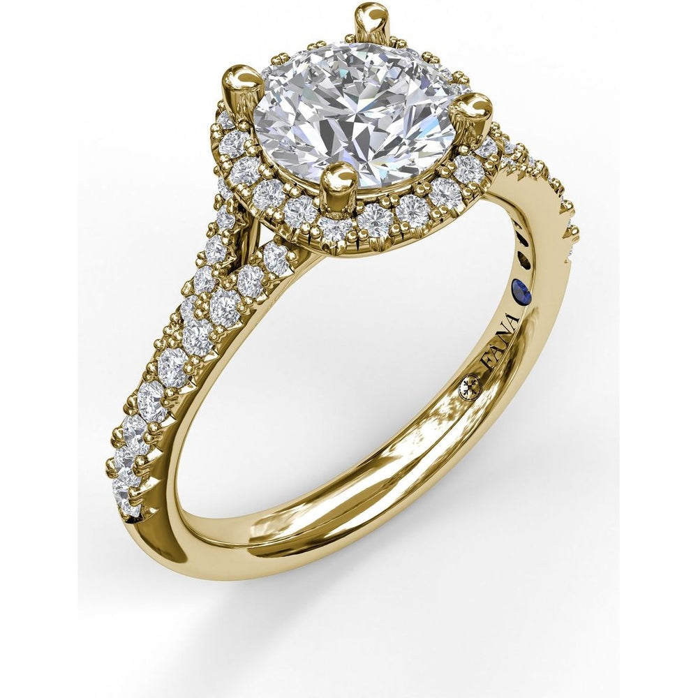 Cushion Halo Engagement Ring Setting with Pavé Split Shank by Fana - 0.42 Carat Total Diamond Weight