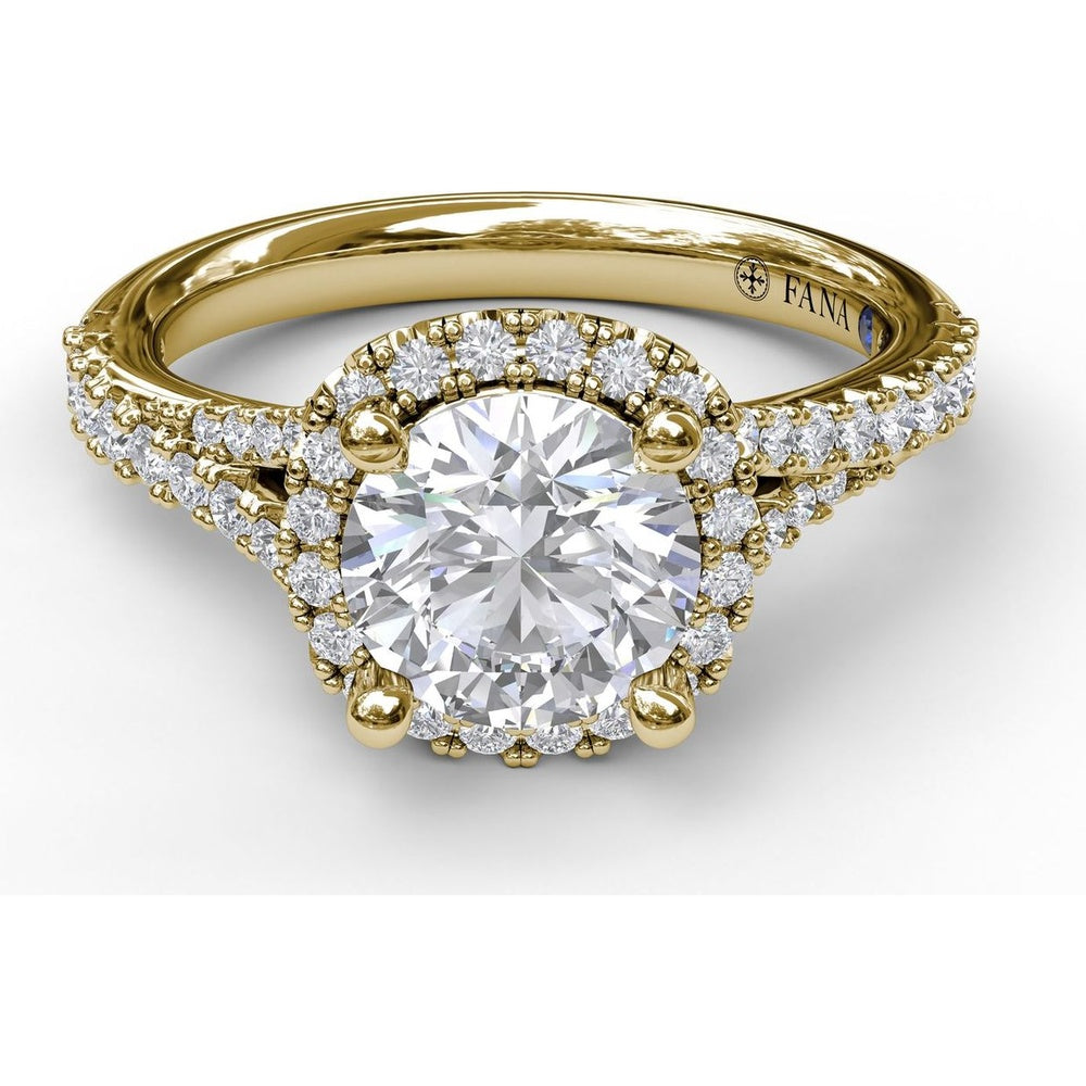 Cushion Halo Engagement Ring Setting with Pavé Split Shank by Fana - 0.42 Carat Total Diamond Weight