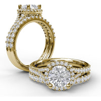 Cushion Halo Engagement Ring Setting with Pavé Split Shank by Fana - 0.42 Carat Total Diamond Weight