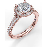 Cushion Halo Engagement Ring Setting with Pavé Split Shank by Fana - 0.42 Carat Total Diamond Weight