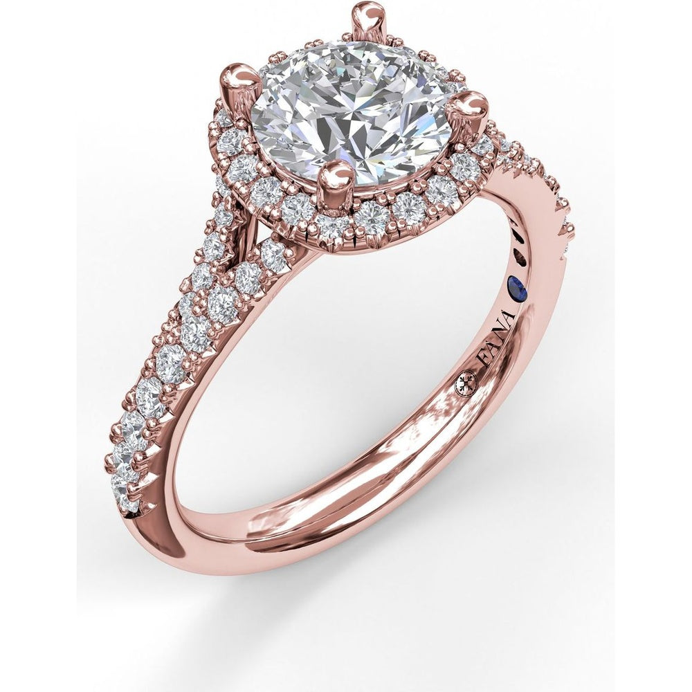 Cushion Halo Engagement Ring Setting with Pavé Split Shank by Fana - 0.42 Carat Total Diamond Weight