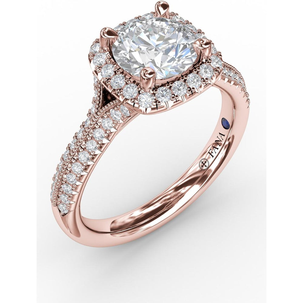 Cushion Halo Engagement Ring Setting with Round Brilliant Diamond Accents and Milgrain Detail by Fana - 0.41 Carat Total Diamond Weight