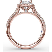 Cushion Halo Engagement Ring Setting with Round Brilliant Diamond Accents and Milgrain Detail by Fana - 0.41 Carat Total Diamond Weight