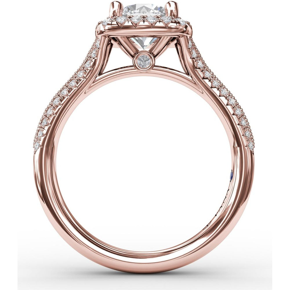 Cushion Halo Engagement Ring Setting with Round Brilliant Diamond Accents and Milgrain Detail by Fana - 0.41 Carat Total Diamond Weight