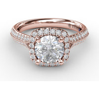 Cushion Halo Engagement Ring Setting with Round Brilliant Diamond Accents and Milgrain Detail by Fana - 0.41 Carat Total Diamond Weight