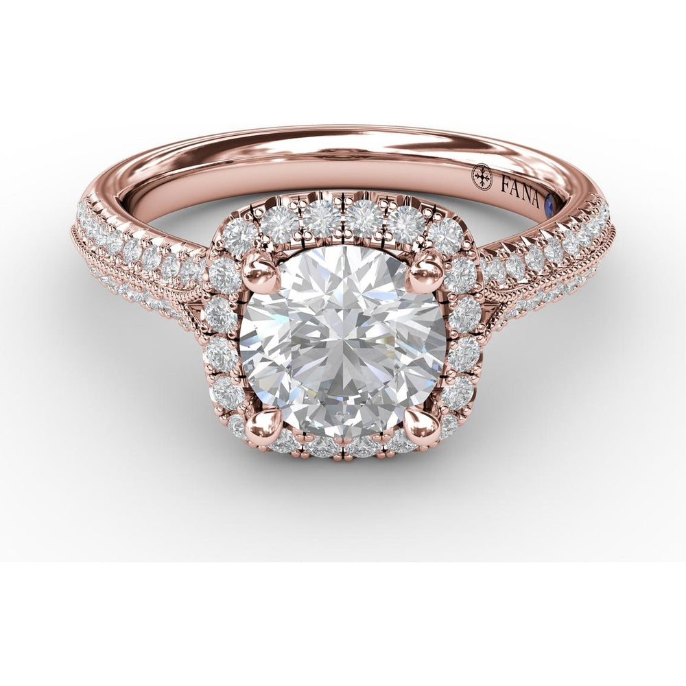 Cushion Halo Engagement Ring Setting with Round Brilliant Diamond Accents and Milgrain Detail by Fana - 0.41 Carat Total Diamond Weight