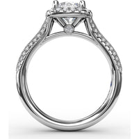 Cushion Halo Engagement Ring Setting with Round Brilliant Diamond Accents and Milgrain Detail by Fana - 0.41 Carat Total Diamond Weight