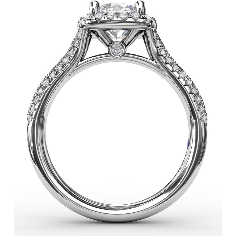 Cushion Halo Engagement Ring Setting with Round Brilliant Diamond Accents and Milgrain Detail by Fana - 0.41 Carat Total Diamond Weight
