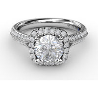 Cushion Halo Engagement Ring Setting with Round Brilliant Diamond Accents and Milgrain Detail by Fana - 0.41 Carat Total Diamond Weight
