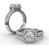 Cushion Halo Engagement Ring Setting with Round Brilliant Diamond Accents and Milgrain Detail by Fana - 0.41 Carat Total Diamond Weight