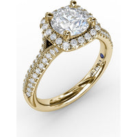 Cushion Halo Engagement Ring Setting with Round Brilliant Diamond Accents and Milgrain Detail by Fana - 0.41 Carat Total Diamond Weight