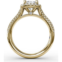 Cushion Halo Engagement Ring Setting with Round Brilliant Diamond Accents and Milgrain Detail by Fana - 0.41 Carat Total Diamond Weight