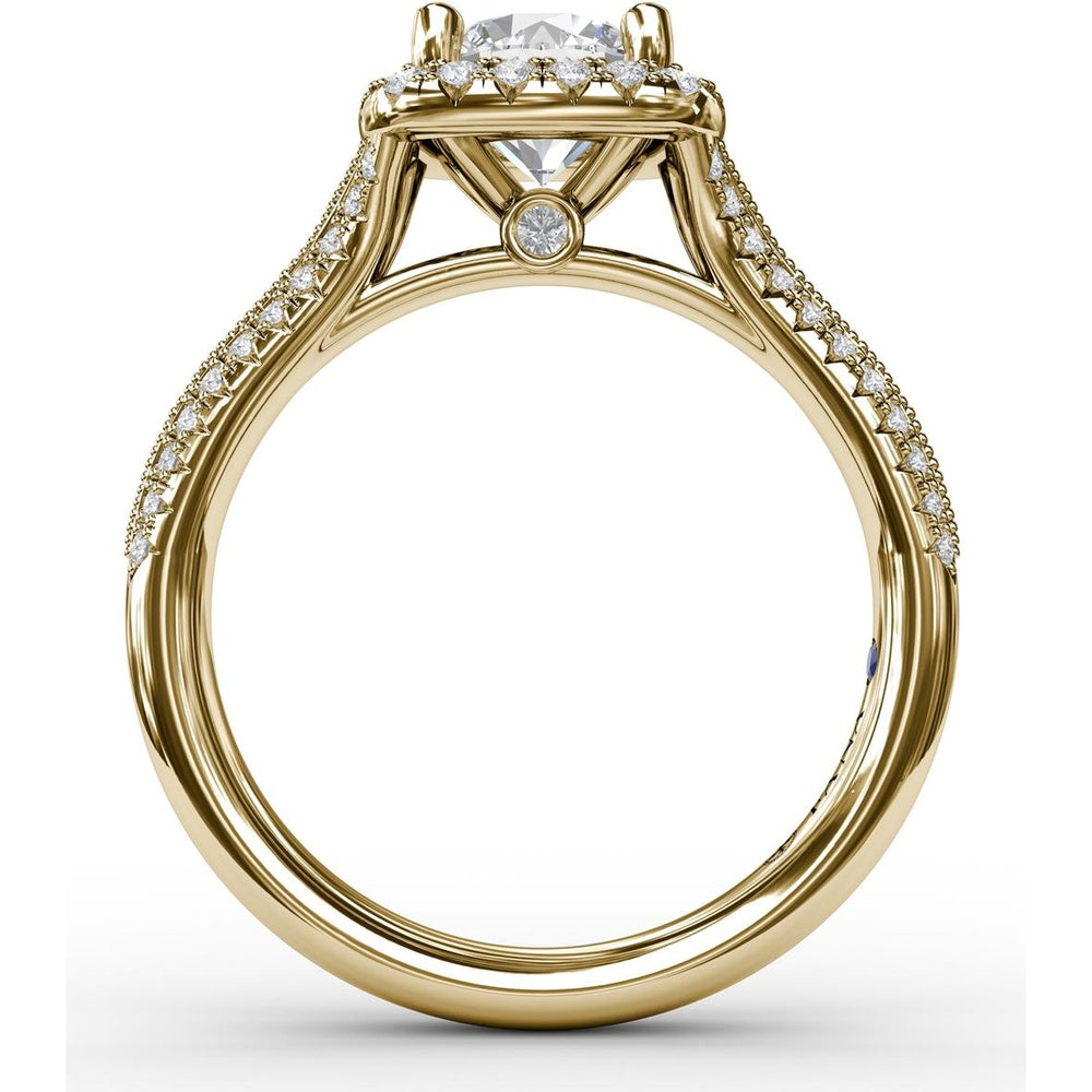 Cushion Halo Engagement Ring Setting with Round Brilliant Diamond Accents and Milgrain Detail by Fana - 0.41 Carat Total Diamond Weight