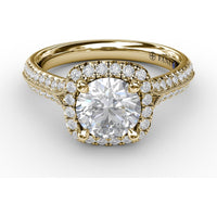 Cushion Halo Engagement Ring Setting with Round Brilliant Diamond Accents and Milgrain Detail by Fana - 0.41 Carat Total Diamond Weight