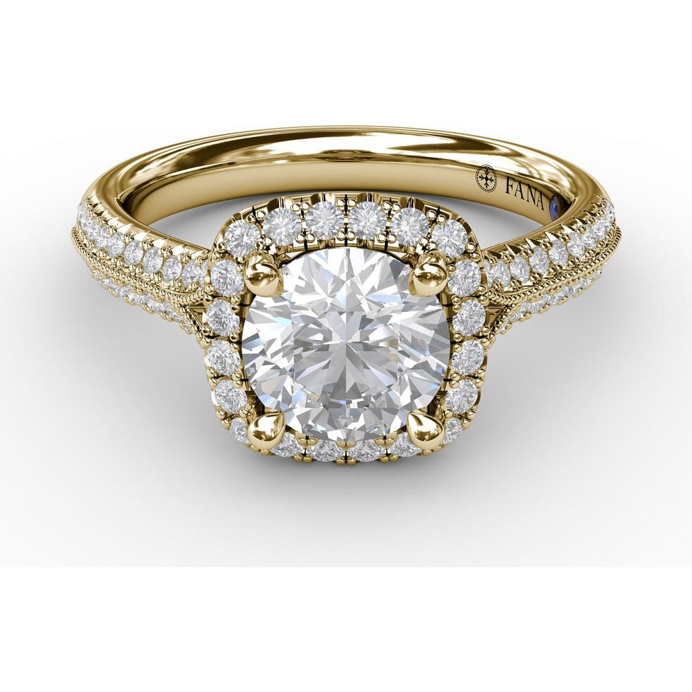 Cushion Halo Engagement Ring Setting with Round Brilliant Diamond Accents and Milgrain Detail by Fana - 0.41 Carat Total Diamond Weight
