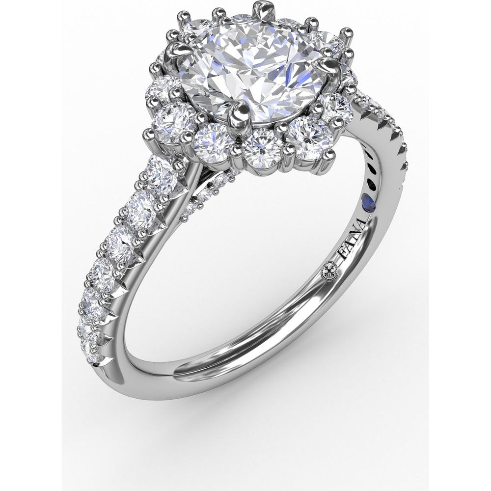Cushion Halo Engagement Ring Setting with Round Diamond Band by Fana - 0.78 Carat Total Diamond Weight