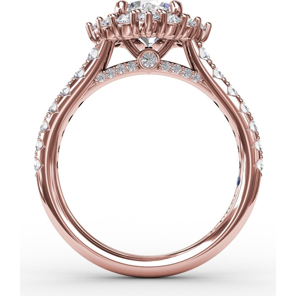 Cushion Halo Engagement Ring Setting with Round Diamond Band by Fana - 0.78 Carat Total Diamond Weight