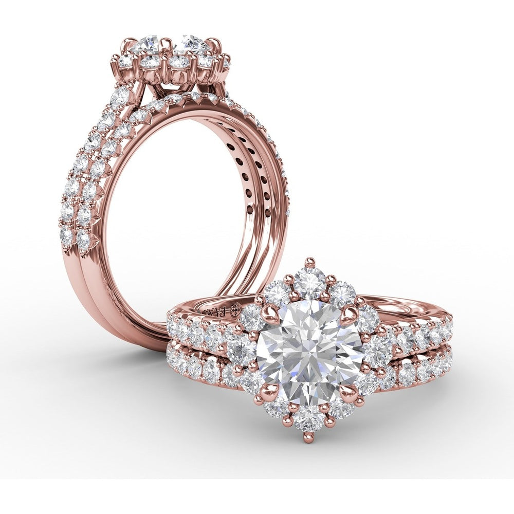 Cushion Halo Engagement Ring Setting with Round Diamond Band by Fana - 0.78 Carat Total Diamond Weight