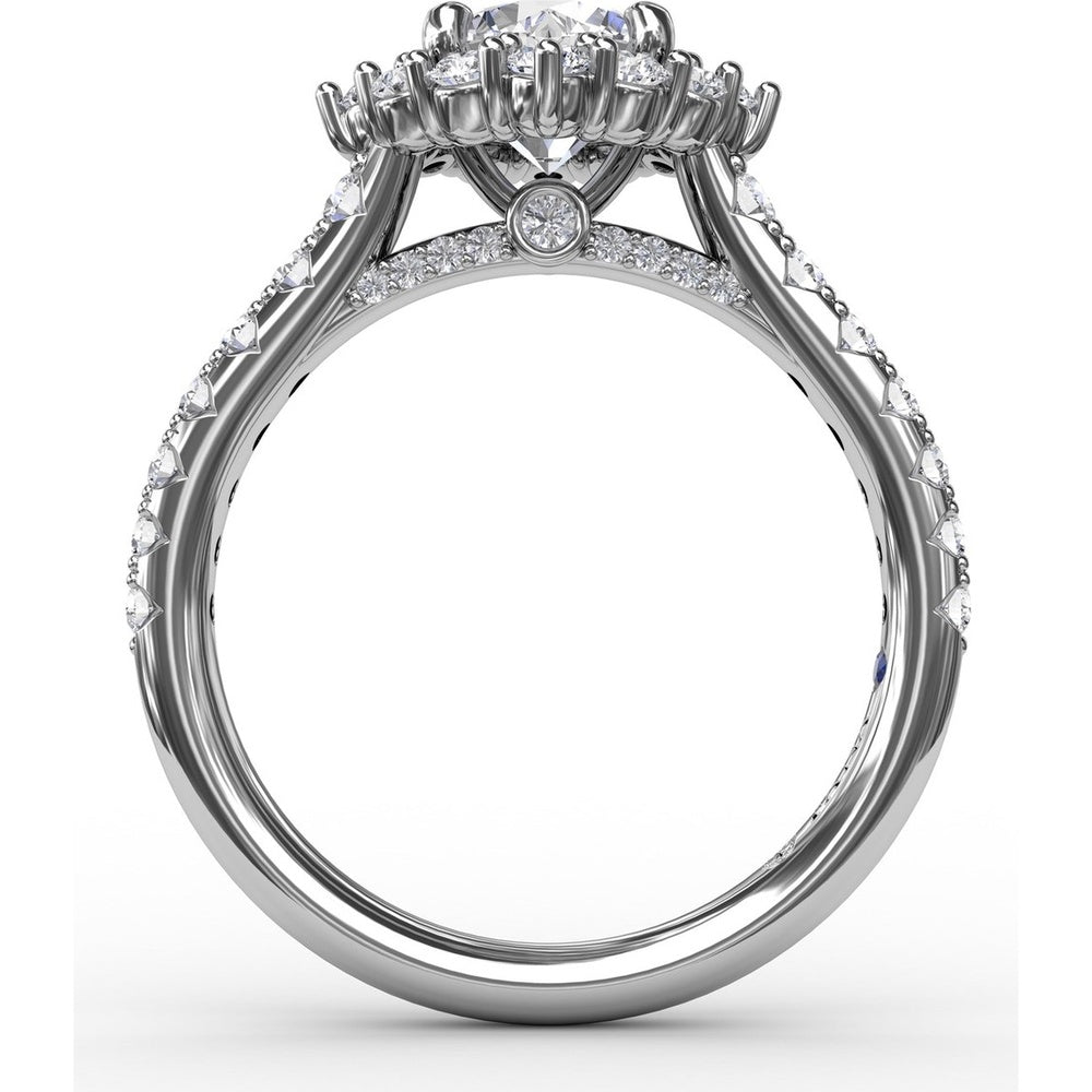 Cushion Halo Engagement Ring Setting with Round Diamond Band by Fana - 0.78 Carat Total Diamond Weight