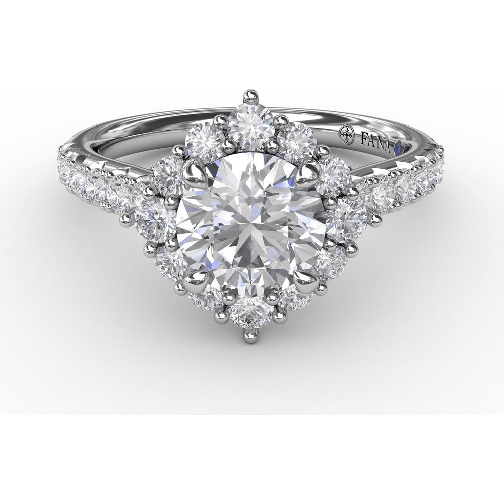Cushion Halo Engagement Ring Setting with Round Diamond Band by Fana - 0.78 Carat Total Diamond Weight
