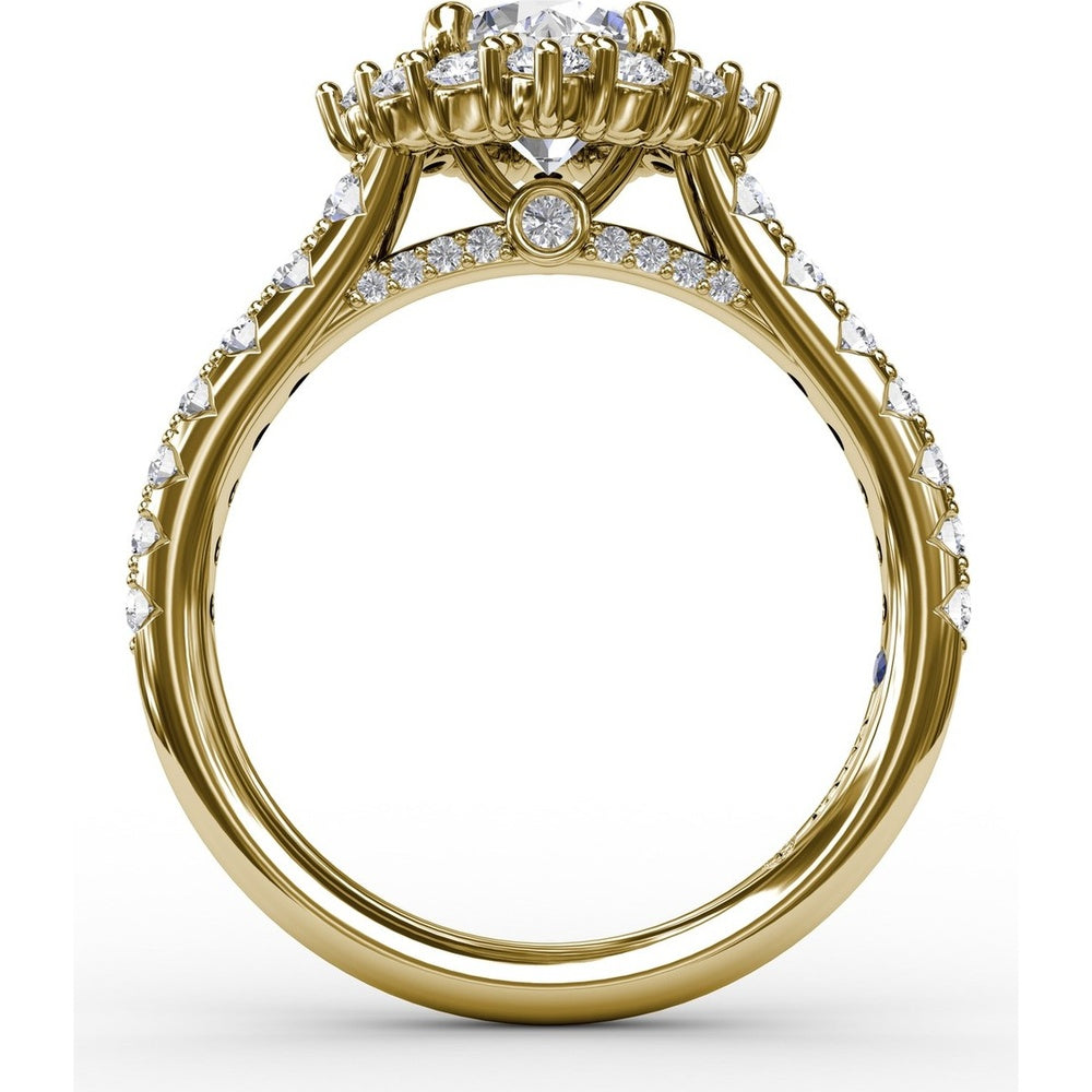 Cushion Halo Engagement Ring Setting with Round Diamond Band by Fana - 0.78 Carat Total Diamond Weight