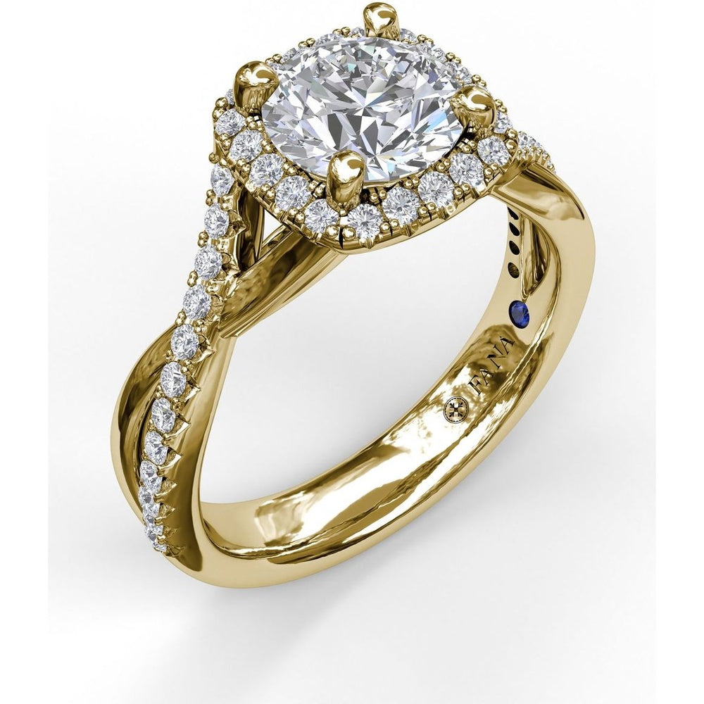 Cushion Halo Engagement Ring Setting with Twisted Pavé Diamond Band by Fana - 0.38 Carat Total Diamond Weight