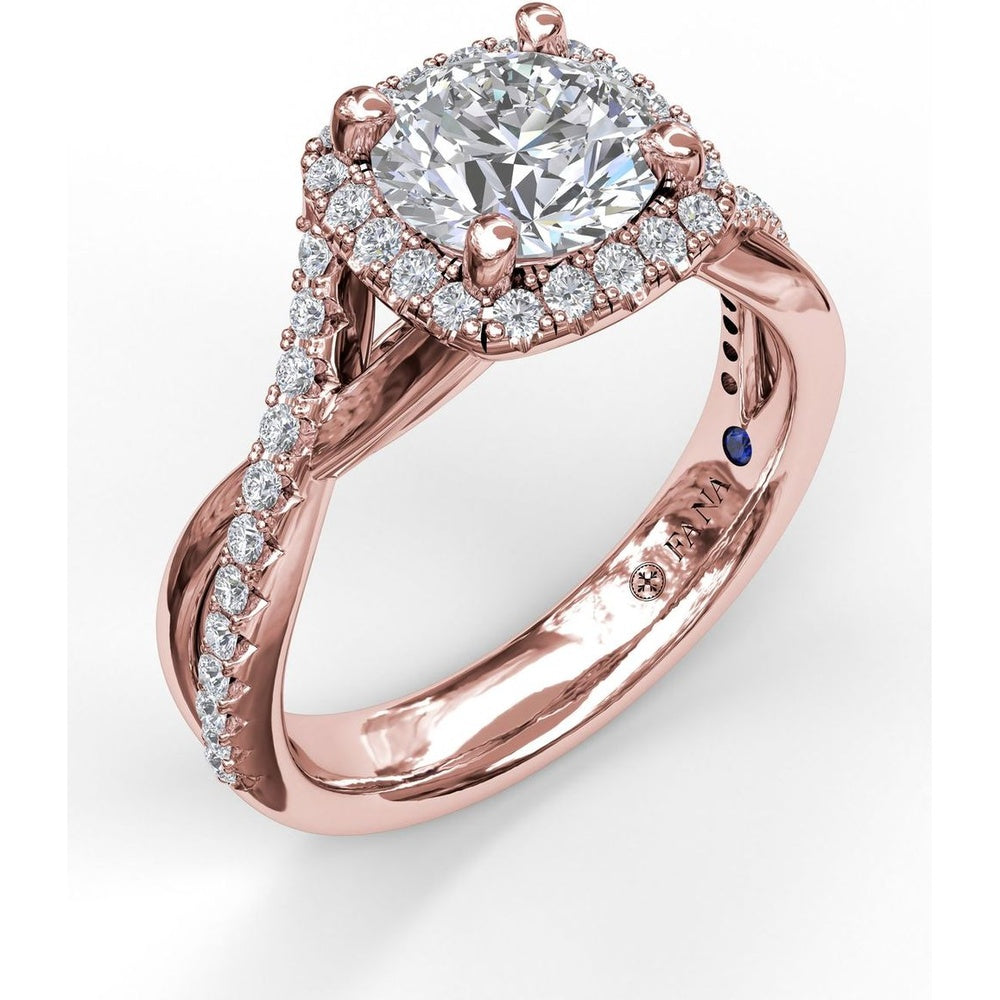 Cushion Halo Engagement Ring Setting with Twisted Pavé Diamond Band by Fana - 0.38 Carat Total Diamond Weight