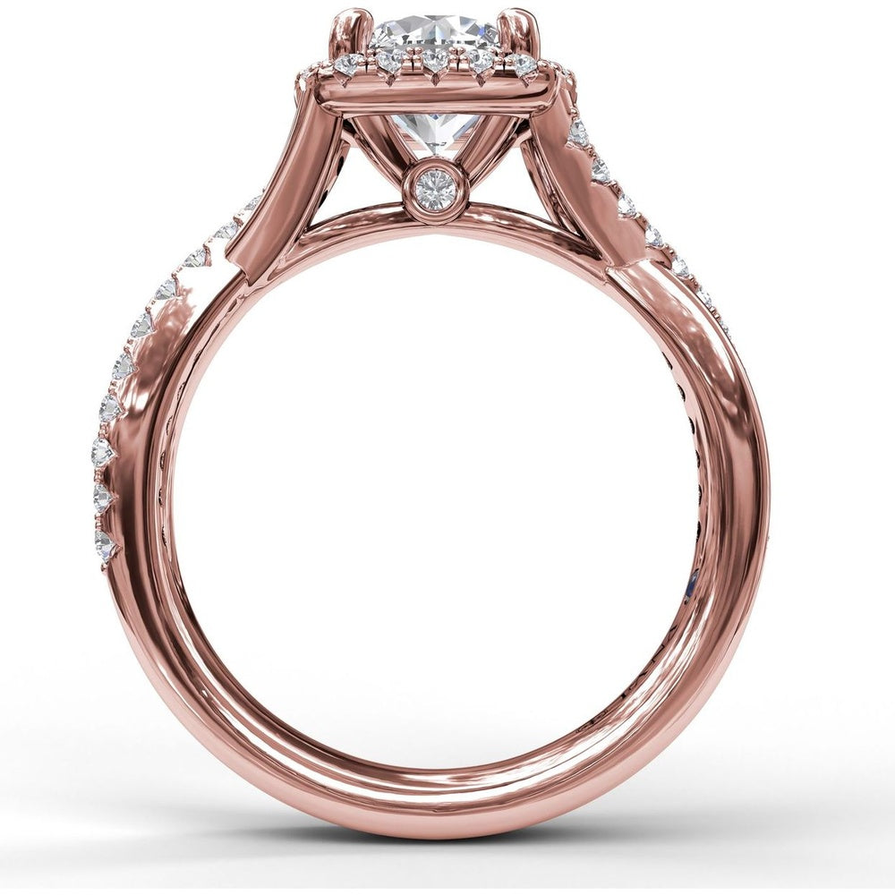 Cushion Halo Engagement Ring Setting with Twisted Pavé Diamond Band by Fana - 0.38 Carat Total Diamond Weight