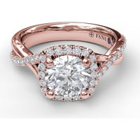 Cushion Halo Engagement Ring Setting with Twisted Pavé Diamond Band by Fana - 0.38 Carat Total Diamond Weight