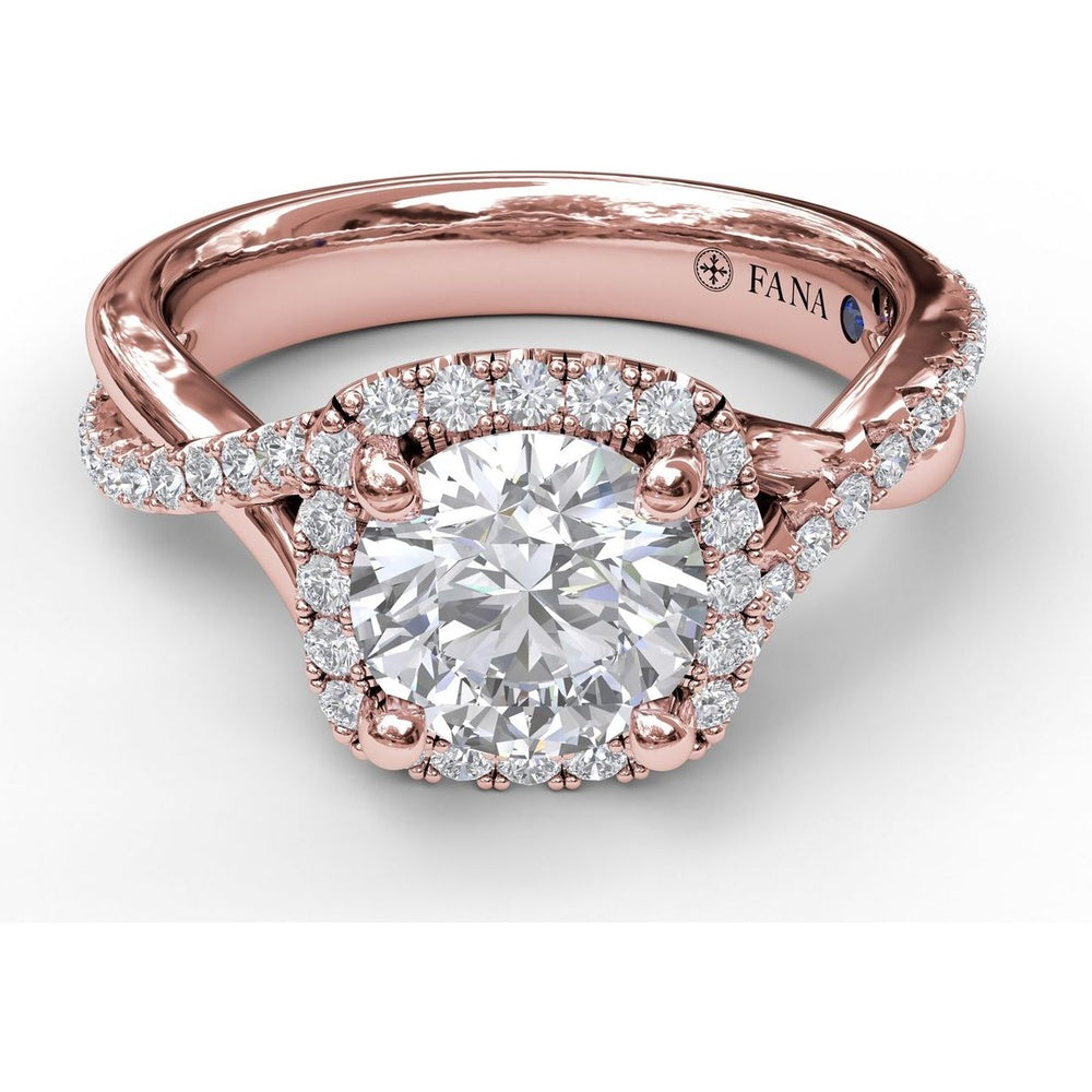 Cushion Halo Engagement Ring Setting with Twisted Pavé Diamond Band by Fana - 0.38 Carat Total Diamond Weight