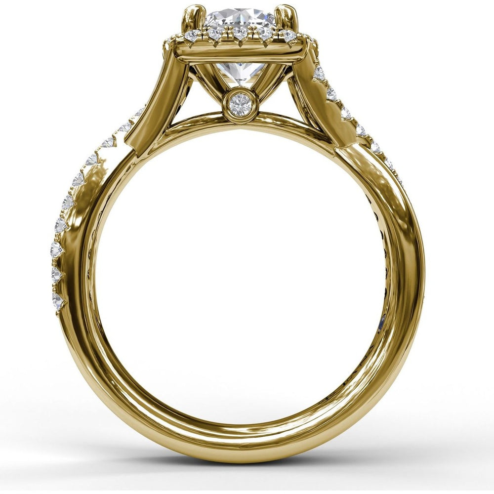 Cushion Halo Engagement Ring Setting with Twisted Pavé Diamond Band by Fana - 0.38 Carat Total Diamond Weight