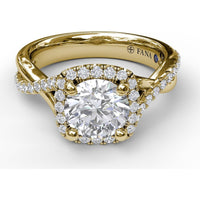 Cushion Halo Engagement Ring Setting with Twisted Pavé Diamond Band by Fana - 0.38 Carat Total Diamond Weight