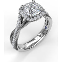 Cushion Halo Engagement Ring Setting with Twisted Pavé Diamond Band by Fana - 0.38 Carat Total Diamond Weight