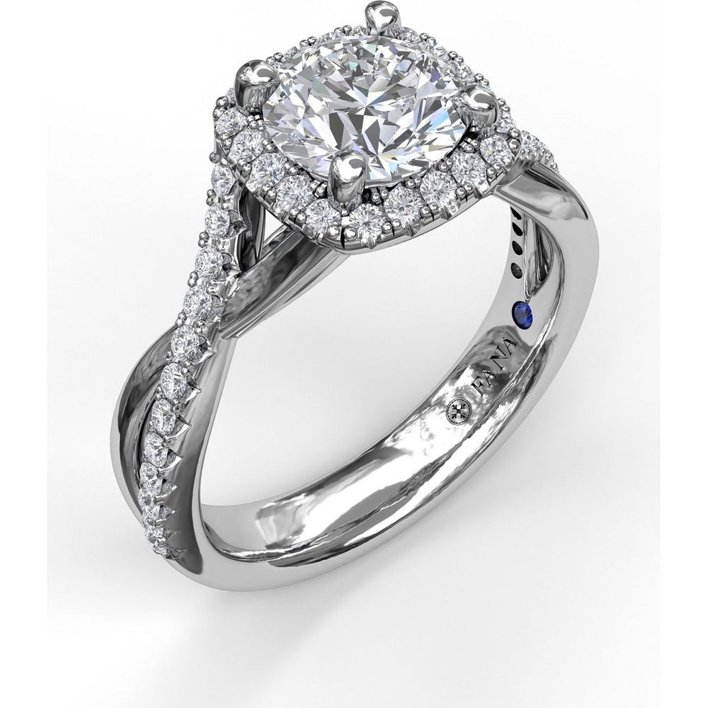 Cushion Halo Engagement Ring Setting with Twisted Pavé Diamond Band by Fana - 0.38 Carat Total Diamond Weight