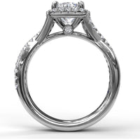 Cushion Halo Engagement Ring Setting with Twisted Pavé Diamond Band by Fana - 0.38 Carat Total Diamond Weight