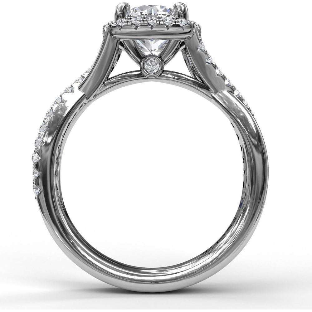 Cushion Halo Engagement Ring Setting with Twisted Pavé Diamond Band by Fana - 0.38 Carat Total Diamond Weight