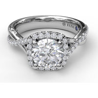 Cushion Halo Engagement Ring Setting with Twisted Pavé Diamond Band by Fana - 0.38 Carat Total Diamond Weight