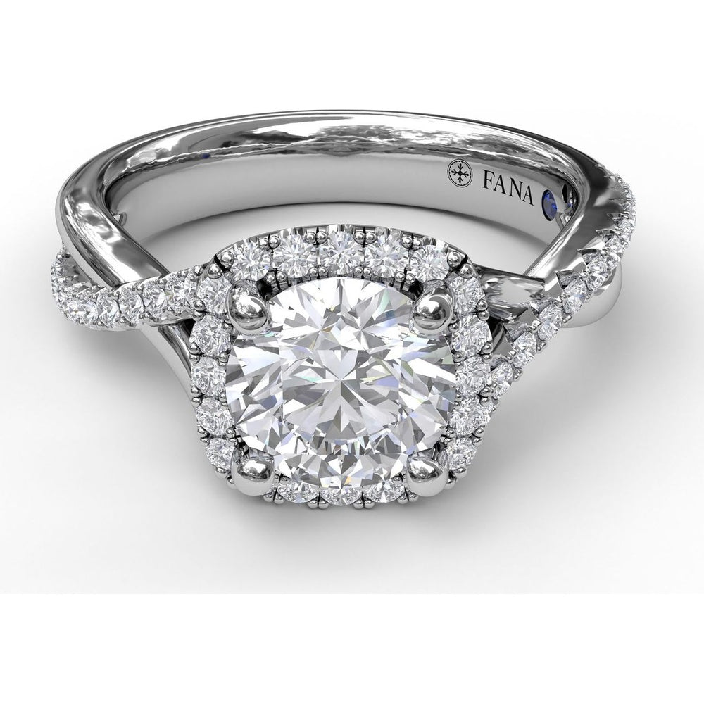 Cushion Halo Engagement Ring Setting with Twisted Pavé Diamond Band by Fana - 0.38 Carat Total Diamond Weight