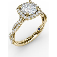 Cushion Halo Engagement Ring Setting with Twisted Pavé Diamond Band by Fana - 0.43 Carat Total Diamond Weight
