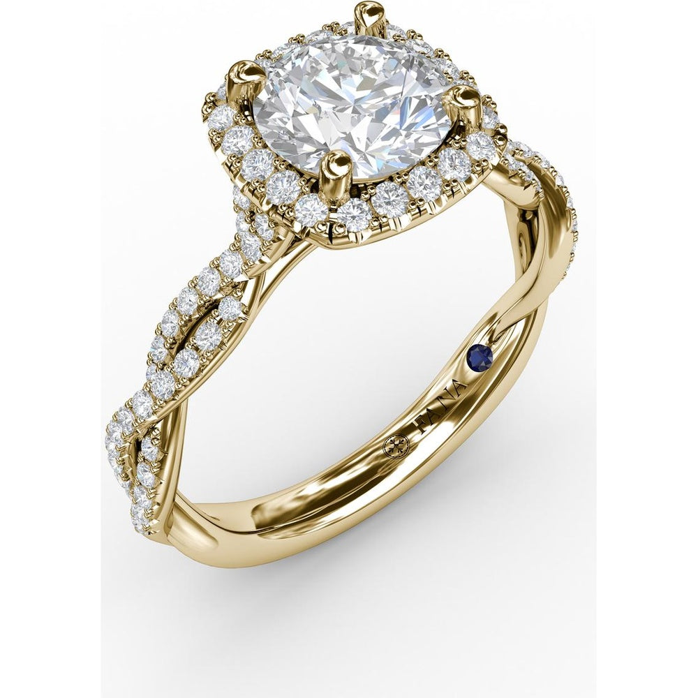 Cushion Halo Engagement Ring Setting with Twisted Pavé Diamond Band by Fana - 0.43 Carat Total Diamond Weight