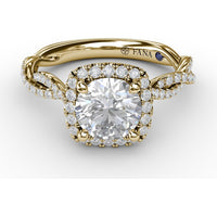 Cushion Halo Engagement Ring Setting with Twisted Pavé Diamond Band by Fana - 0.43 Carat Total Diamond Weight