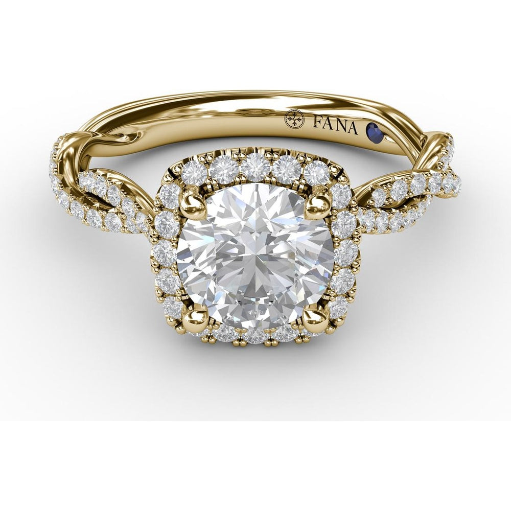 Cushion Halo Engagement Ring Setting with Twisted Pavé Diamond Band by Fana - 0.43 Carat Total Diamond Weight
