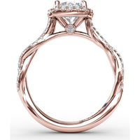 Cushion Halo Engagement Ring Setting with Twisted Pavé Diamond Band by Fana - 0.43 Carat Total Diamond Weight