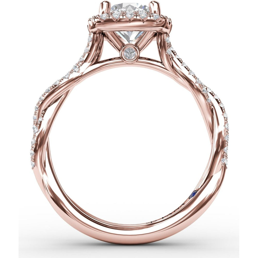 Cushion Halo Engagement Ring Setting with Twisted Pavé Diamond Band by Fana - 0.43 Carat Total Diamond Weight
