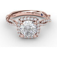 Cushion Halo Engagement Ring Setting with Twisted Pavé Diamond Band by Fana - 0.43 Carat Total Diamond Weight
