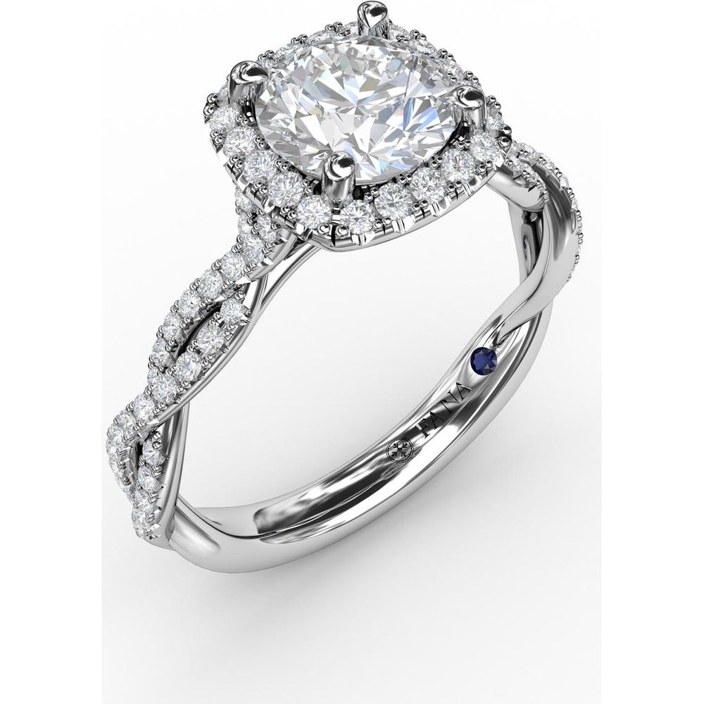 Cushion Halo Engagement Ring Setting with Twisted Pavé Diamond Band by Fana - 0.43 Carat Total Diamond Weight