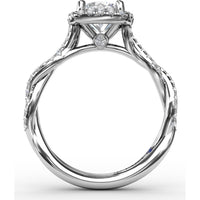 Cushion Halo Engagement Ring Setting with Twisted Pavé Diamond Band by Fana - 0.43 Carat Total Diamond Weight